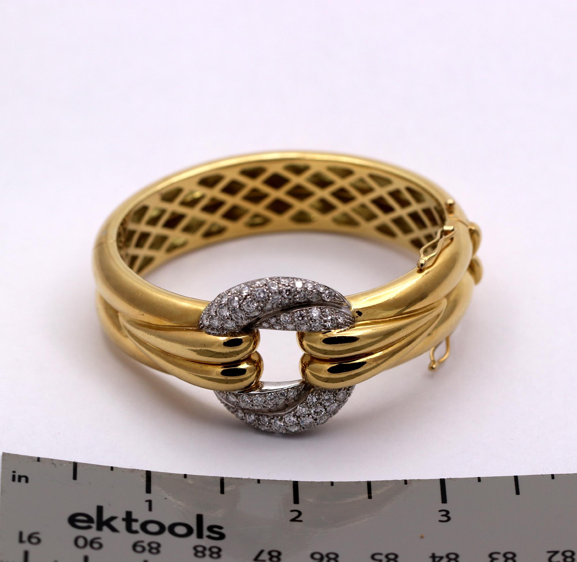 Gently Curving Yellow Gold Bracelet with Diamond Pave' Center 3