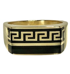 Gent's 14k Gold and Black Enamel Greek Key Motif Ring