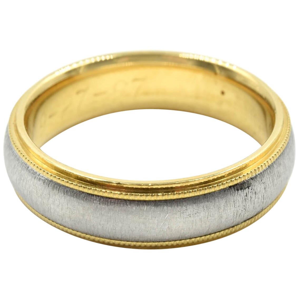 Gents 18 Karat Yellow Gold and Platinum Wedding Band at 1stDibs