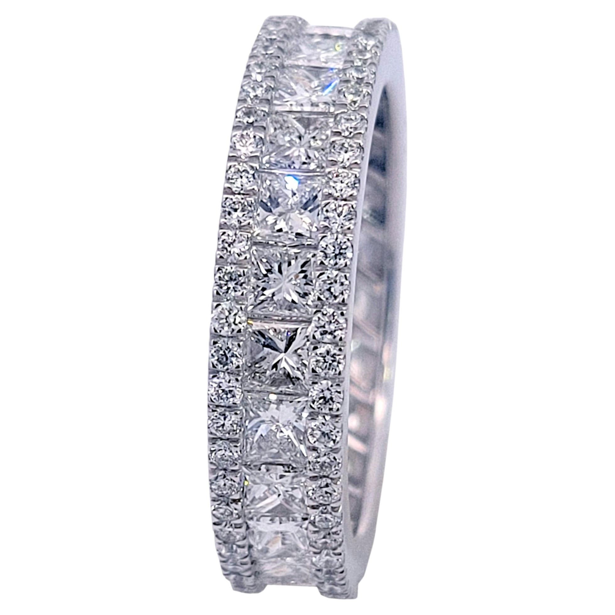 Gents 4.8 Ct Princess Cut/RD Diamonds 14k Gold Eternity Ring