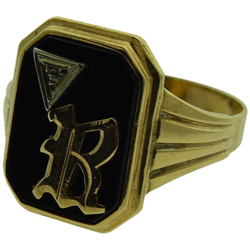 Gent
s Art Deco Solid Gold Initial B Signet Ring