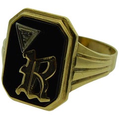 Vintage Gent's Art Deco Solid Gold Initial B Signet Ring