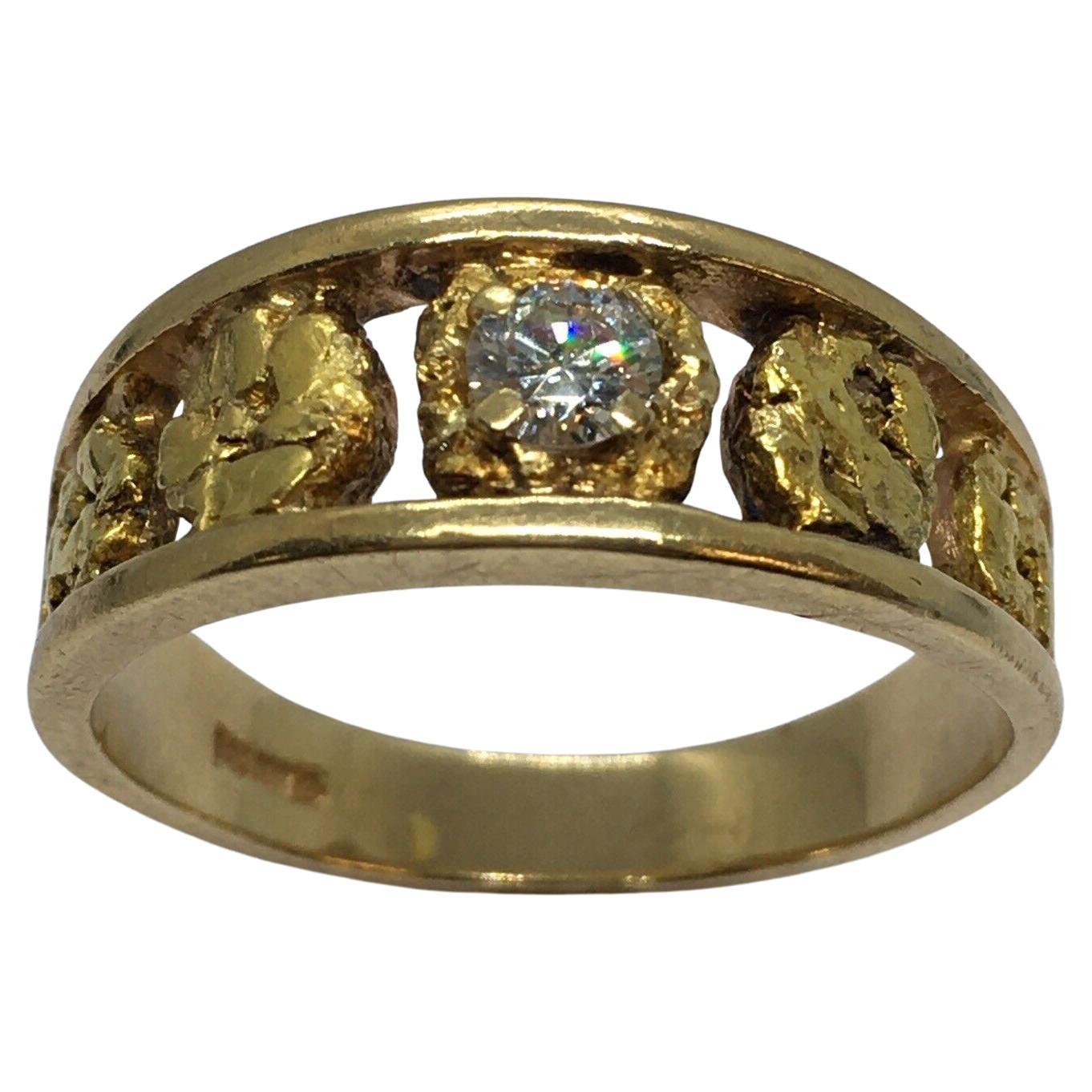 Gent's California Natural Gold Nugget 1/5 Karat Diamant Ring 6,8 Gramm Größe 10,5 im Angebot