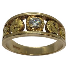 Gent’s California Natural Gold Nugget 1/5 Carat Diamond Ring 6.8 Gram Size 10.5