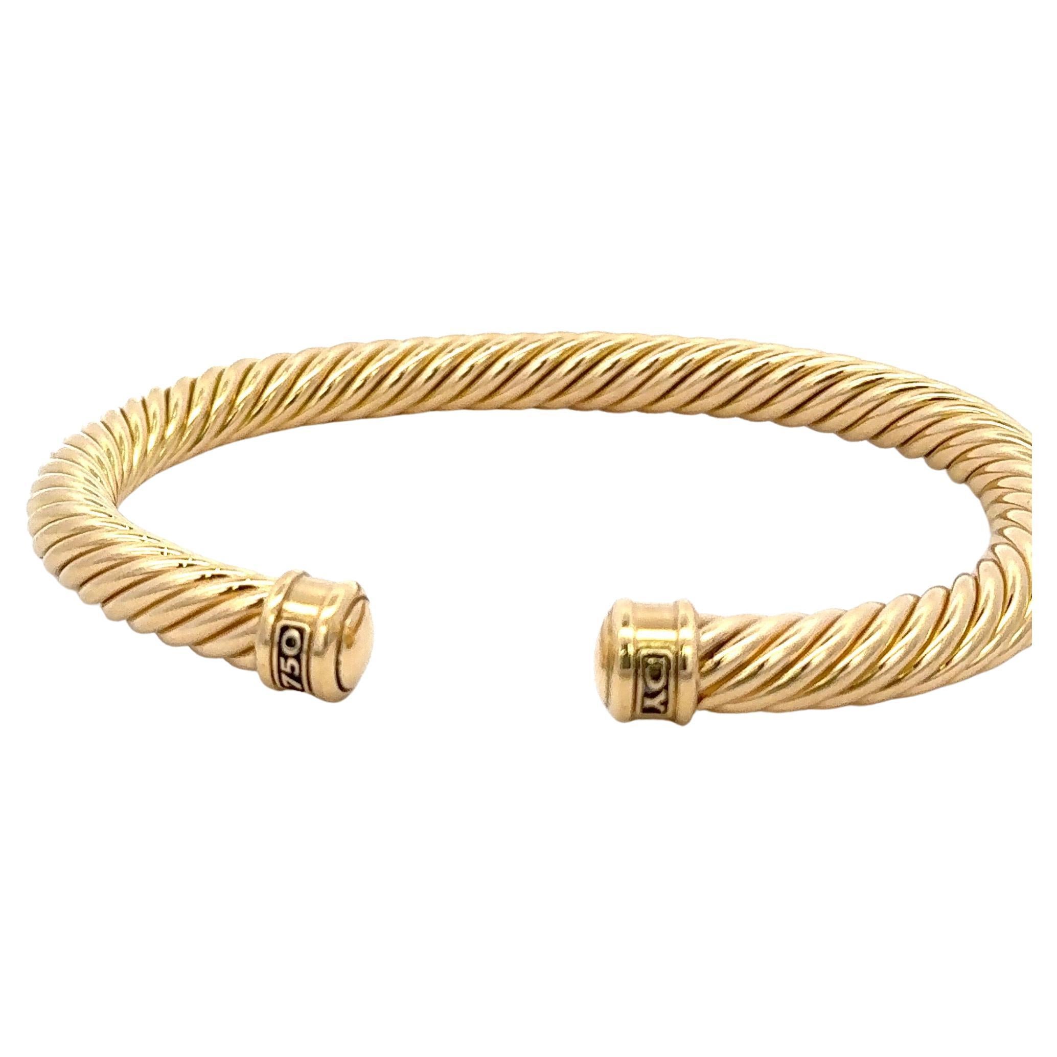 Contemporain David Yurman, manchette câble en or jaune 18 carats 7 mm 23,1 grammes en vente