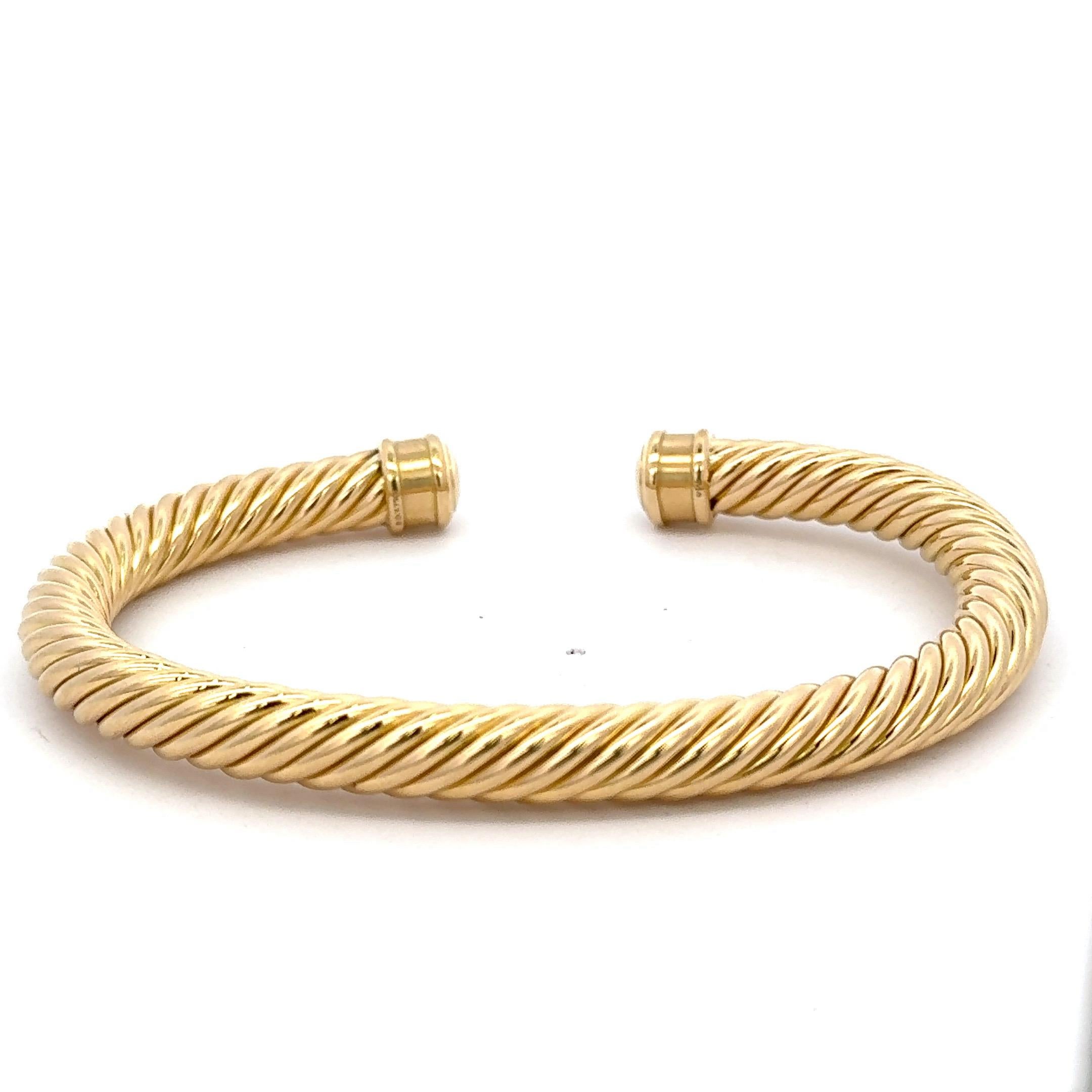 David Yurman, manchette câble en or jaune 18 carats 7 mm 23,1 grammes Pour hommes en vente