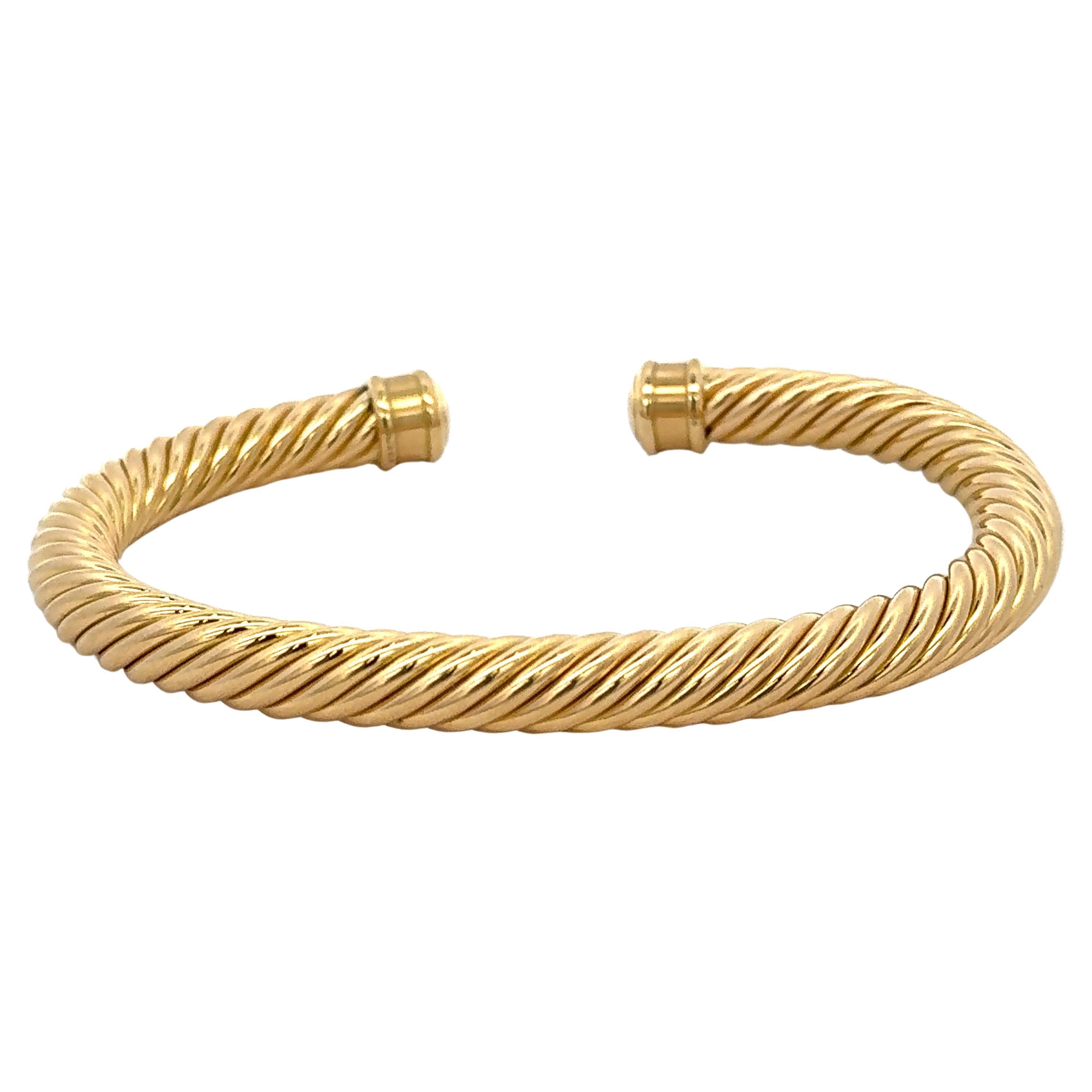 Gents David Yurman Cable Cuff Bracelet 18 Karat Yellow Gold 7 MM 23.1 Grams