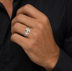 Gents Diamond 14 Karat White & Rose Gold Three Stone Band Ring