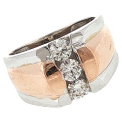 Gents Diamond 14 Karat White & Rose Gold Three Stone Band Ring