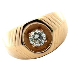 Gents Diamond 14 Karat Yellow Gold Solitaire Ring