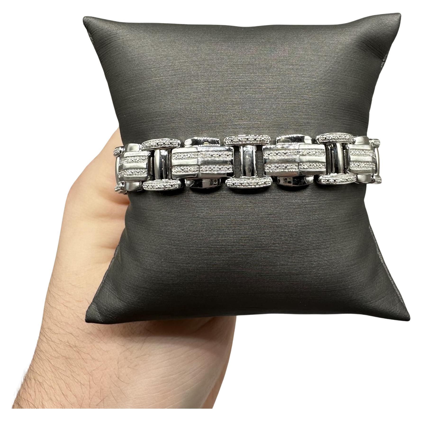 Gent’s Diamond Bracelet in Sterling Silver – 0.50ctw, 8.5in, New