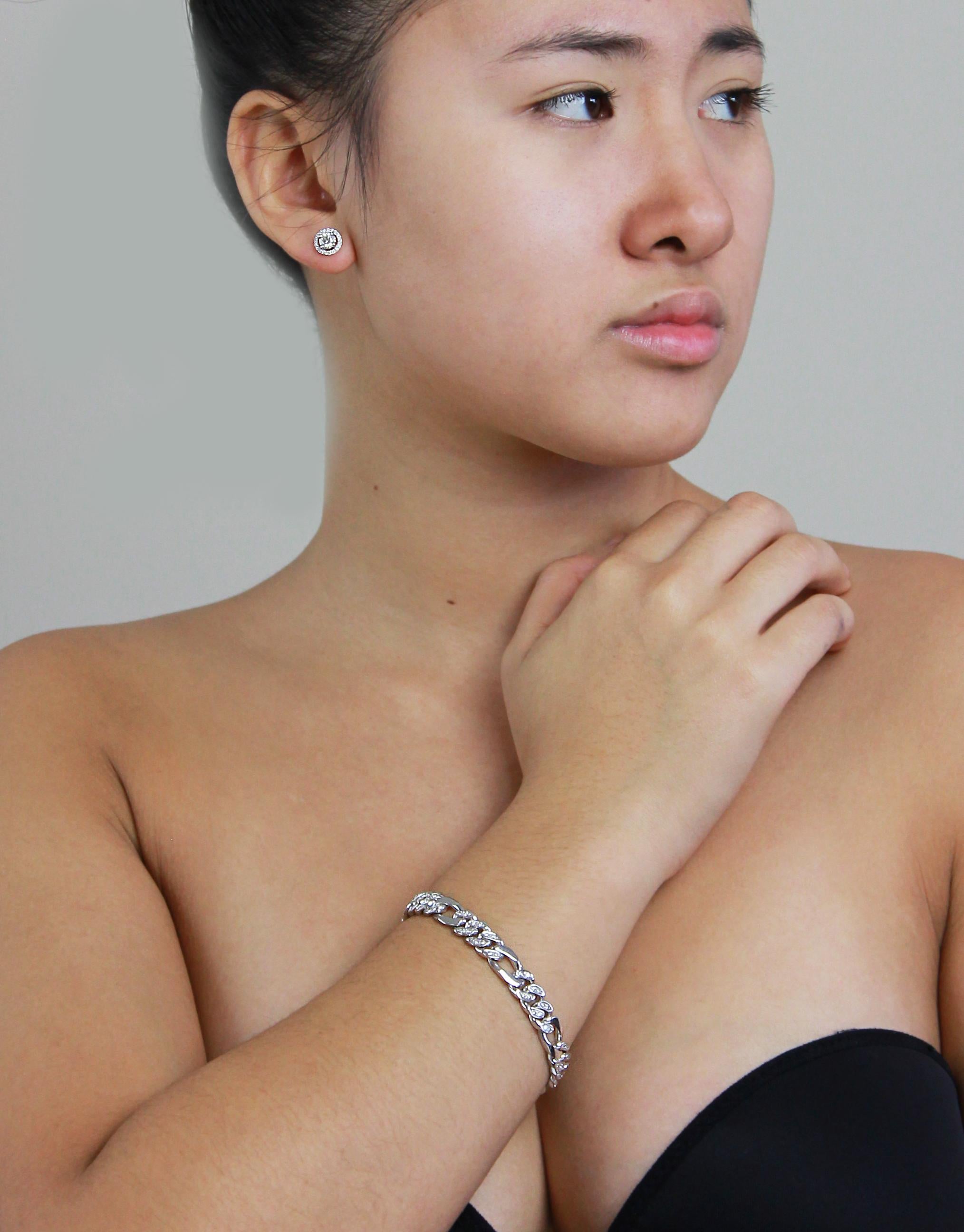 Herren Diamant Figaro Curb Link Armband in schweren massiven 14ct Weißgold im Angebot 5