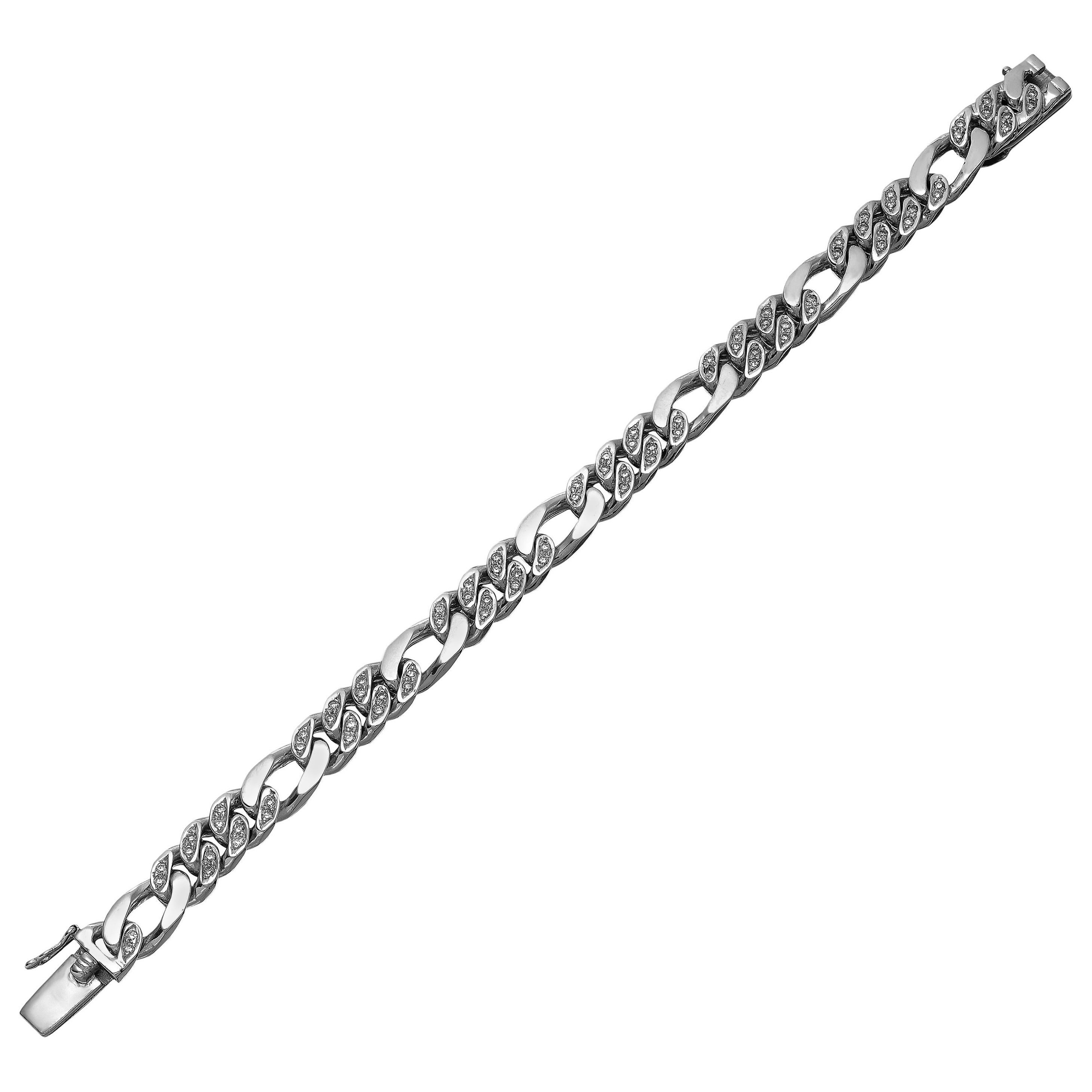 Bracciale da uomo con diamanti Figaro Curb Link in oro massiccio 14 ct.