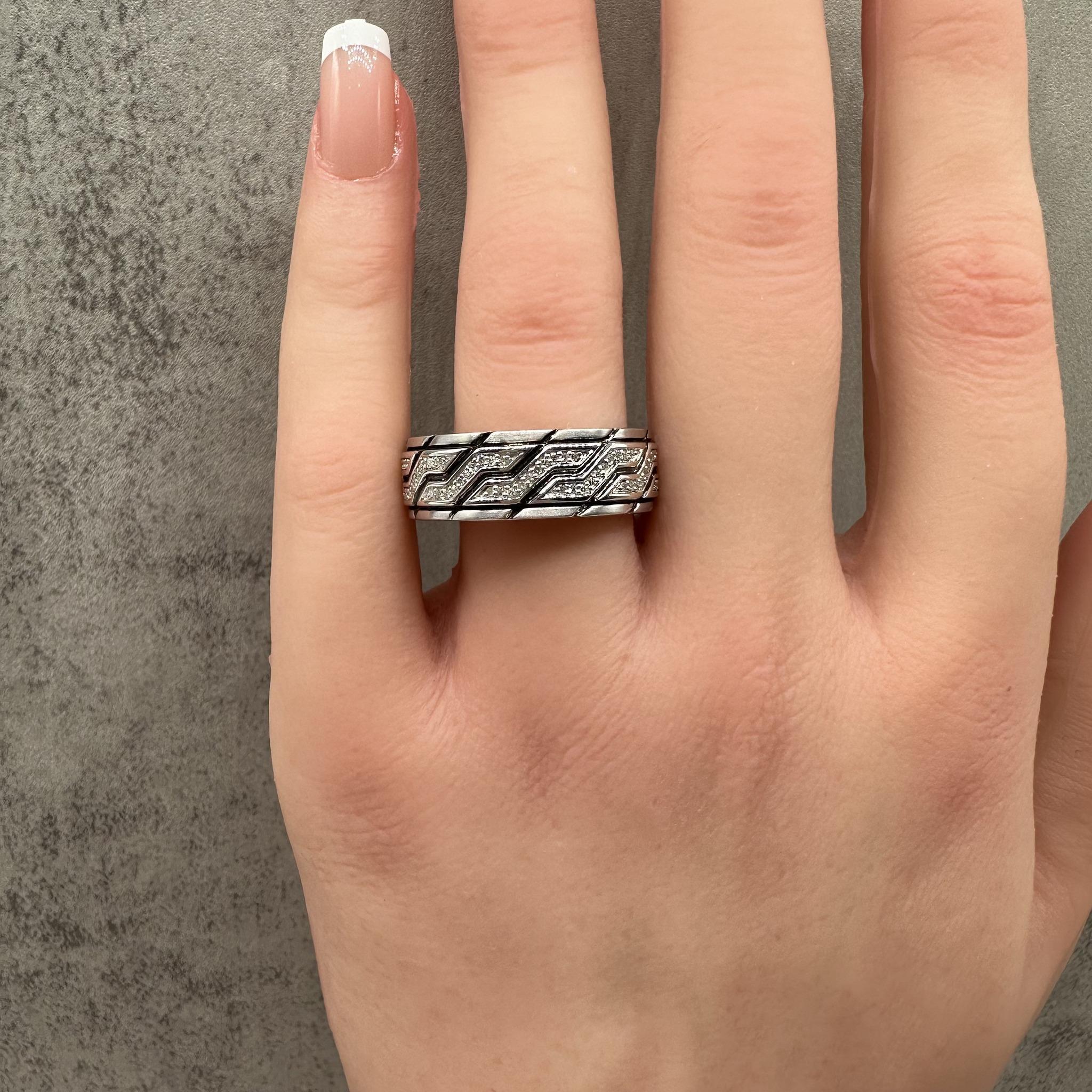 Taille ronde Bague en argent pour homme avec diamant - 0.20ctw, Taille 10, Nouveau en vente