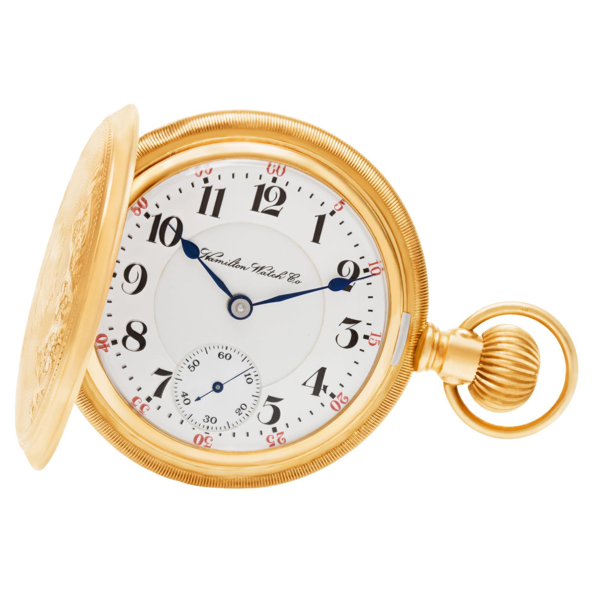 Gents Hamilton Watch Co. Pocket Watch in 14k Yellow Gold, Manual W/ Subseconds For Sale