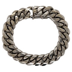 Gents Heavy Curb Link 14 Karat White Gold Modern Men's Bracelet