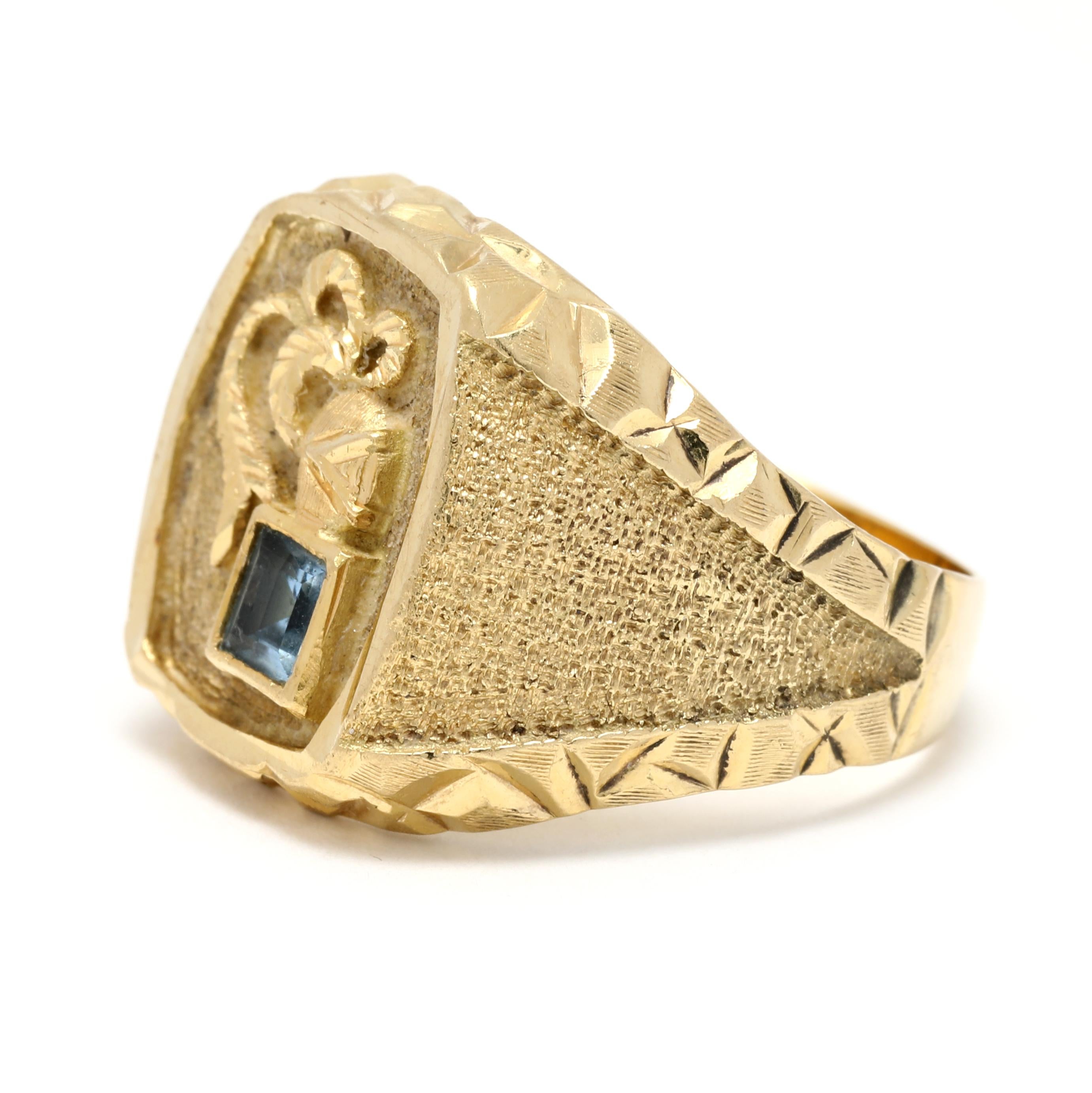 Square Cut Gent's Lab Created Spinel Knight Signet Ring, 18k YellowGold, Ring, Men