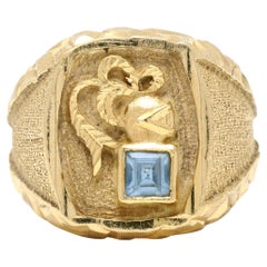 Gent's Lab Created Spinel Knight Signet Ring, 18k YellowGold, Ring, Men