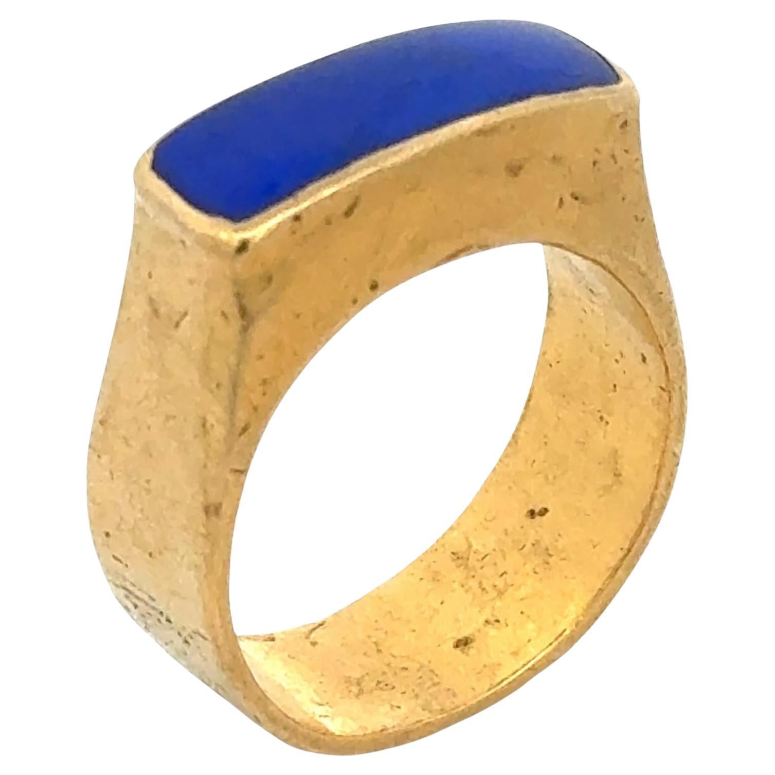 Gents Lapis Lazuli 22 Karat Yellow Gold Artisan Men's Ring For Sale
