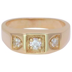 Gents Midcentury 14 Karat Gold 3-Stone Diamond Ring