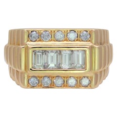 Gent’s Midcentury 18 Karat Gold Emerald and Round Brilliant Diamond Ring