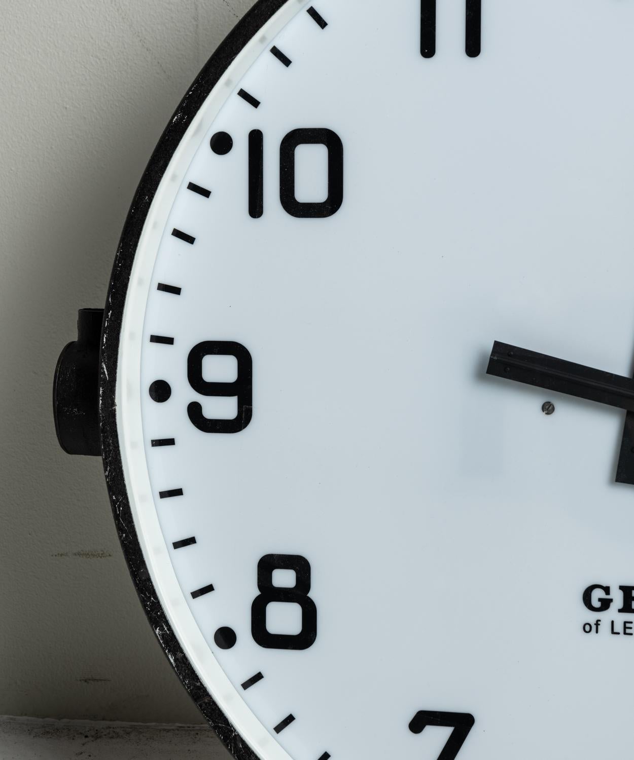 Gents of Leicester 24” factory wall clock

England, Circa 1930

Painted numerals and black metal surround.