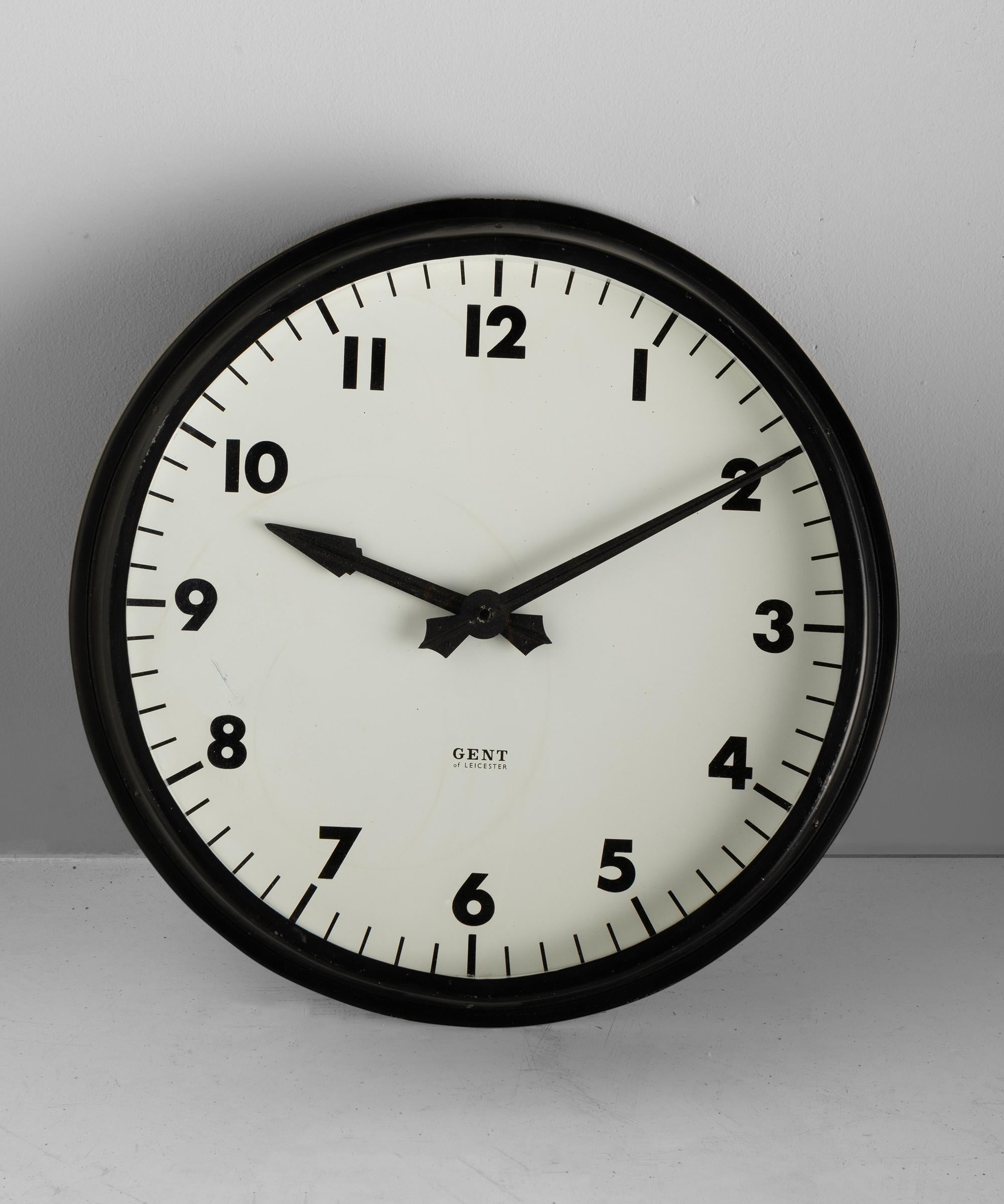 Gents of Leicester Factory Wall Clock, England circa 1930 In Good Condition In Culver City, CA