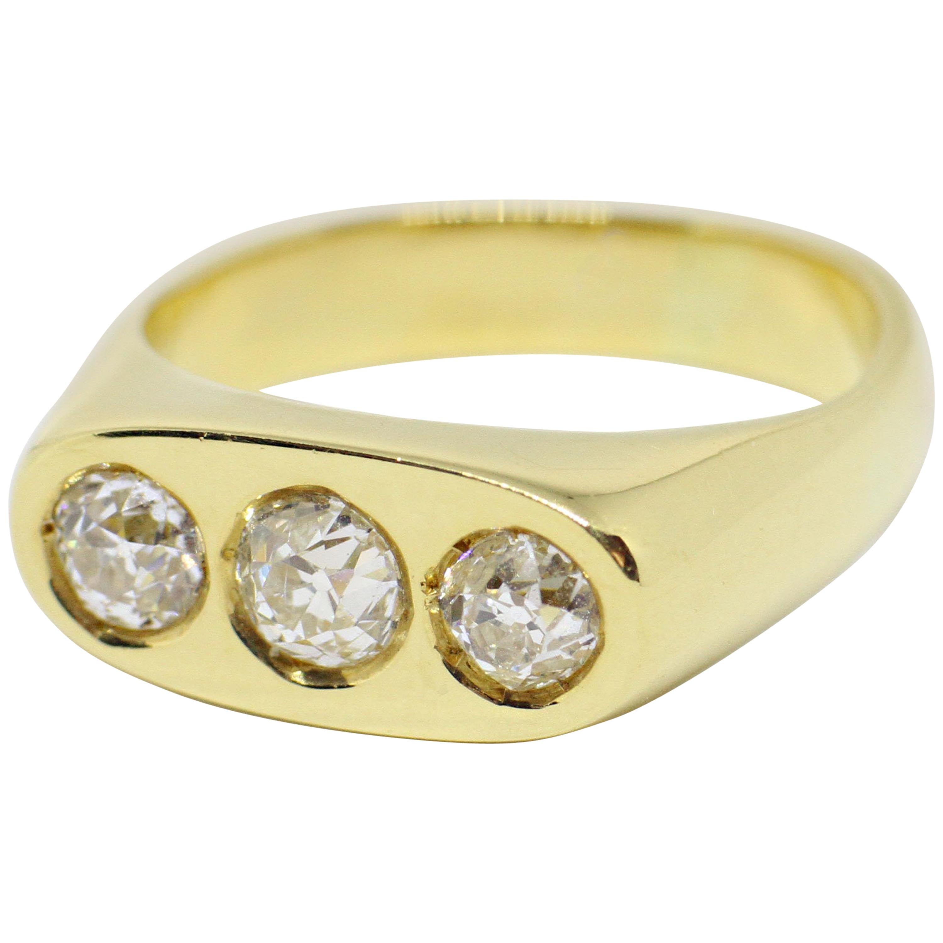Gents Old Cut Diamond Three-Stone 
Gypsy
 Ring