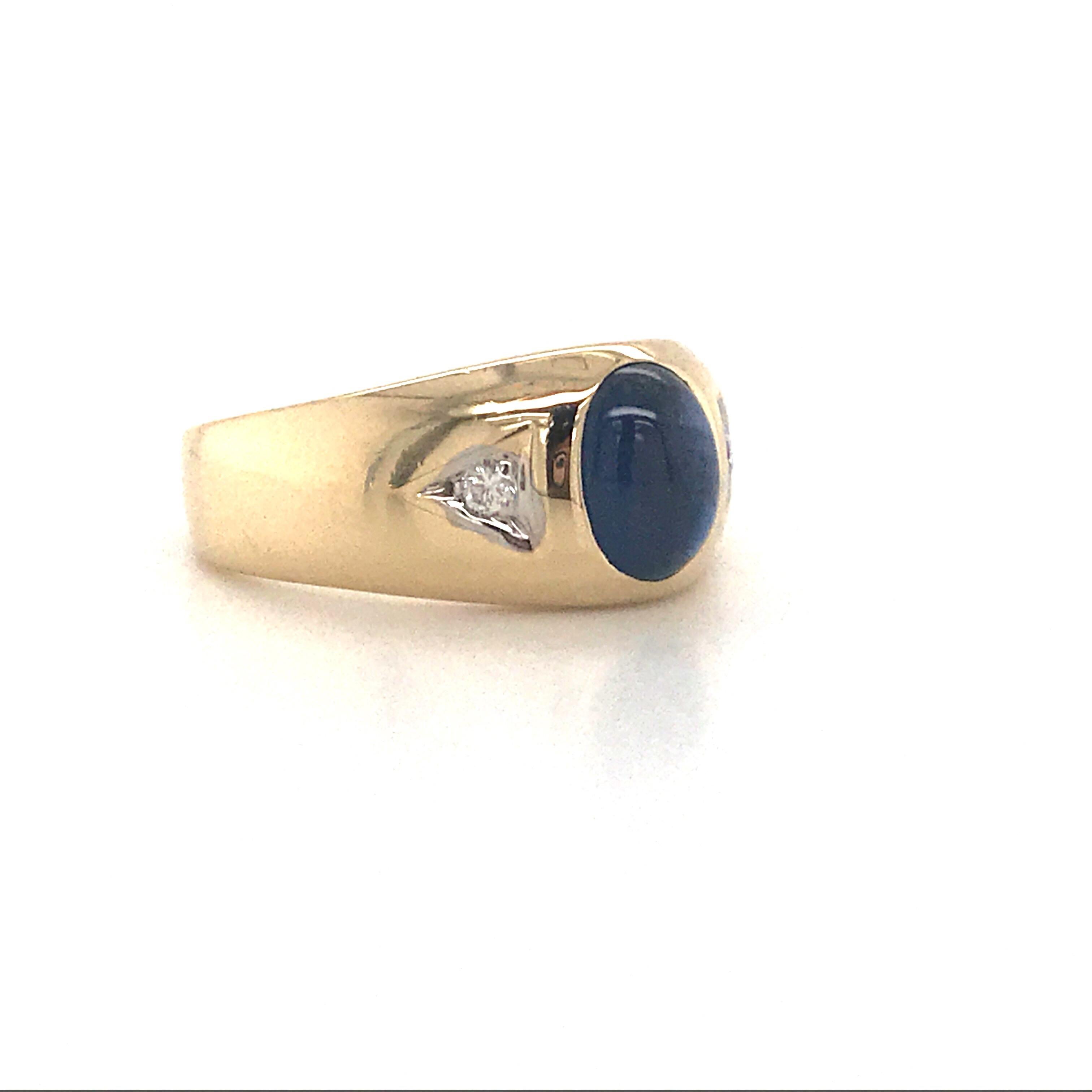 Oval Cut Gents Sapphire Diamond Ring 14 Karat Yellow Gold