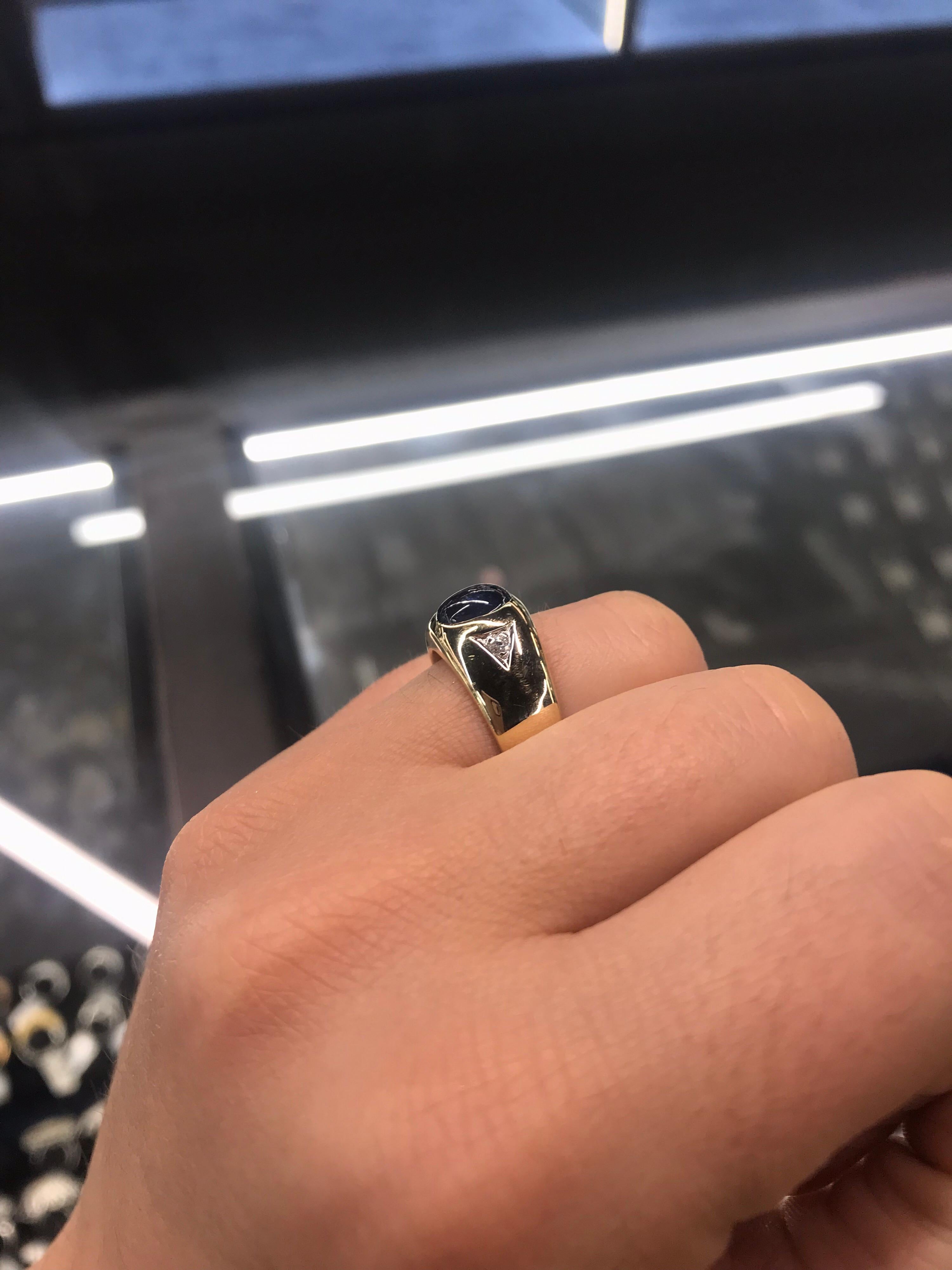 Gents Sapphire Diamond Ring 14 Karat Yellow Gold 3