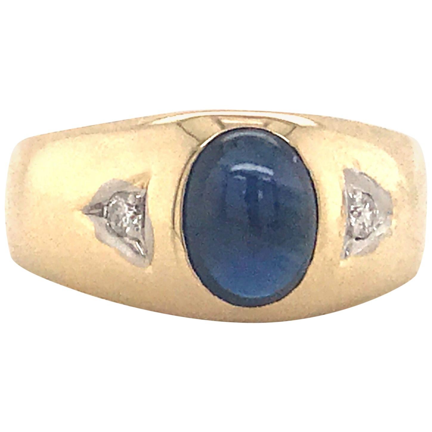 Gents Sapphire Diamond Ring 14 Karat Yellow Gold