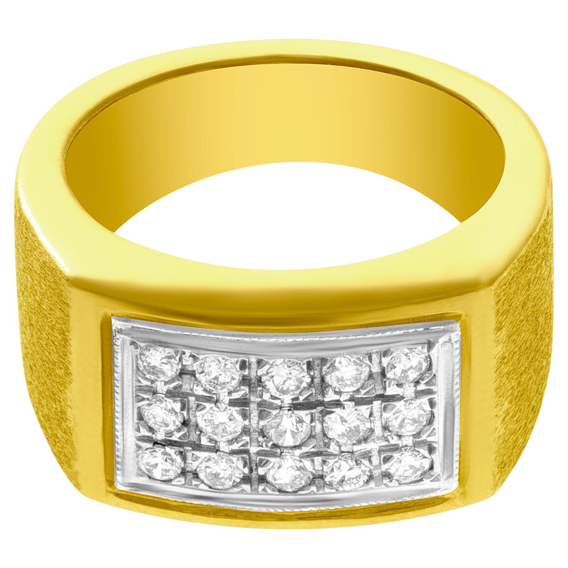 Gents Solid Diamond Ring in 14k Yellow Gold, 0.70 Carats in Diamonds For Sale