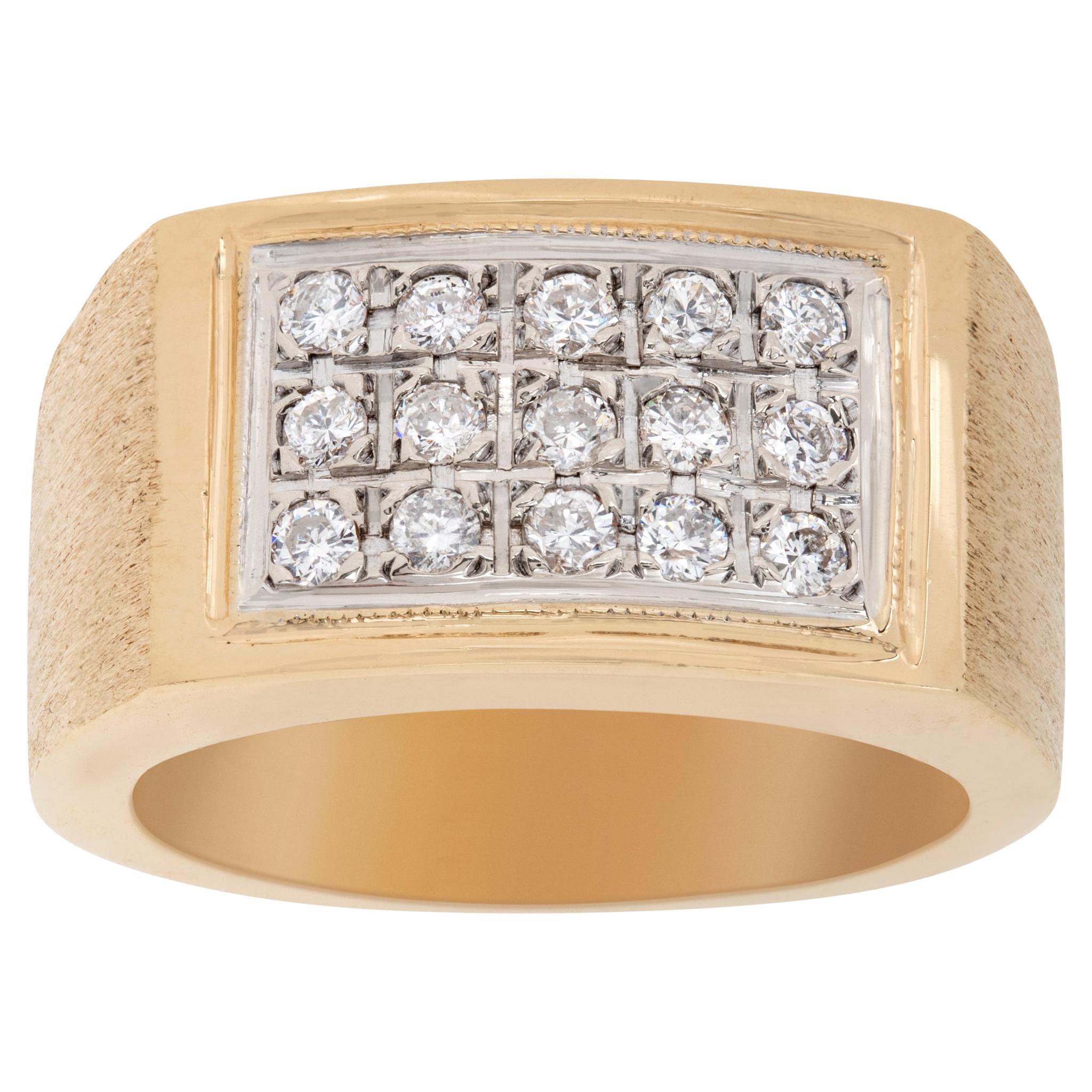 Gents Solid Diamond Ring in 14k Yellow Gold, 0.70 Carats in Diamonds For Sale