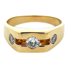 Gents Three Round Brilliant Cut Diamond Wedding Anniversary 18KYG Band Ring