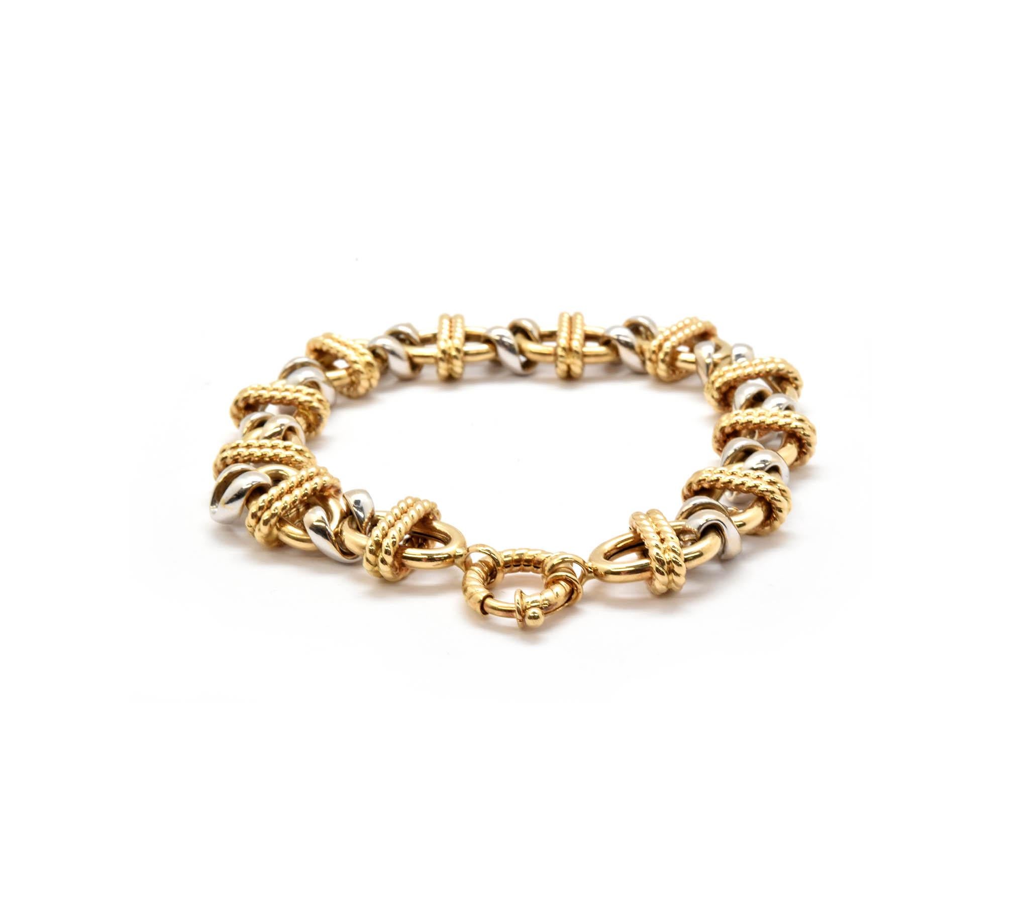Modern Gents Two-Tone 18 Karat Yellow and White Gold Fancy Rope Link Style Bracelet