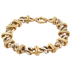 Gents Two-Tone 18 Karat Yellow and White Gold Fancy Rope Link Style Bracelet