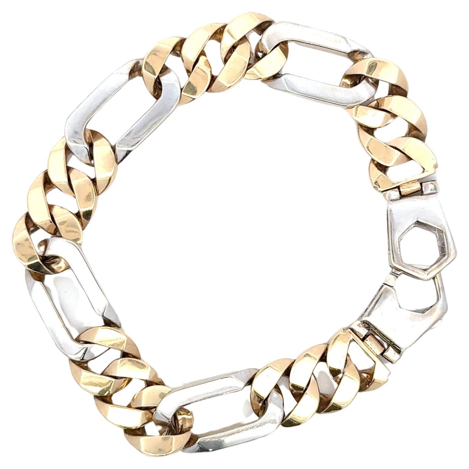 Zweifarbiges kubanisches Gliederarmband für Herren 67,5 Gramm 14 Karat Weiß- und Gelbgold (Zeitgenössisch) im Angebot