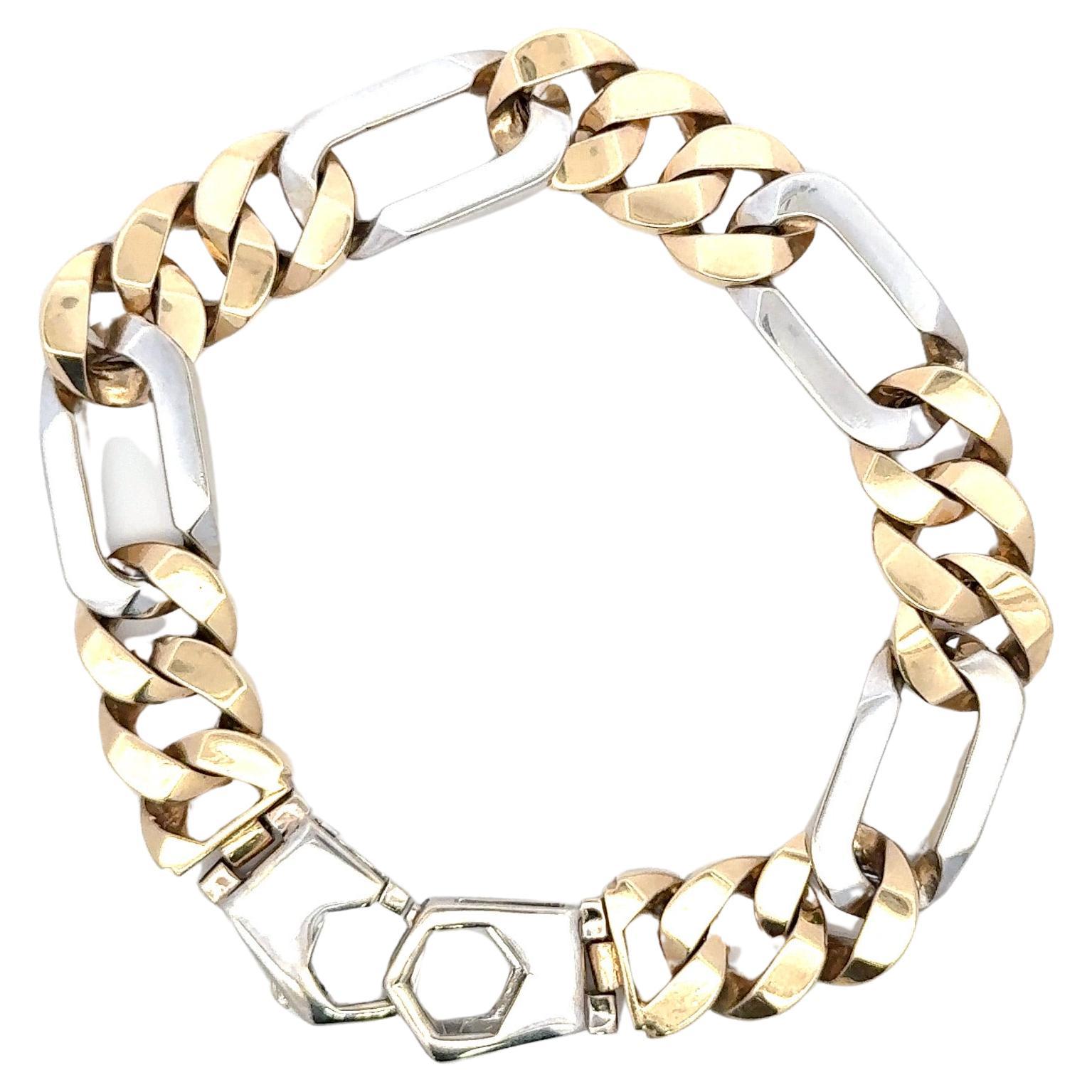 Zweifarbiges kubanisches Gliederarmband für Herren 67,5 Gramm 14 Karat Weiß- und Gelbgold im Zustand „Hervorragend“ im Angebot in New York, NY
