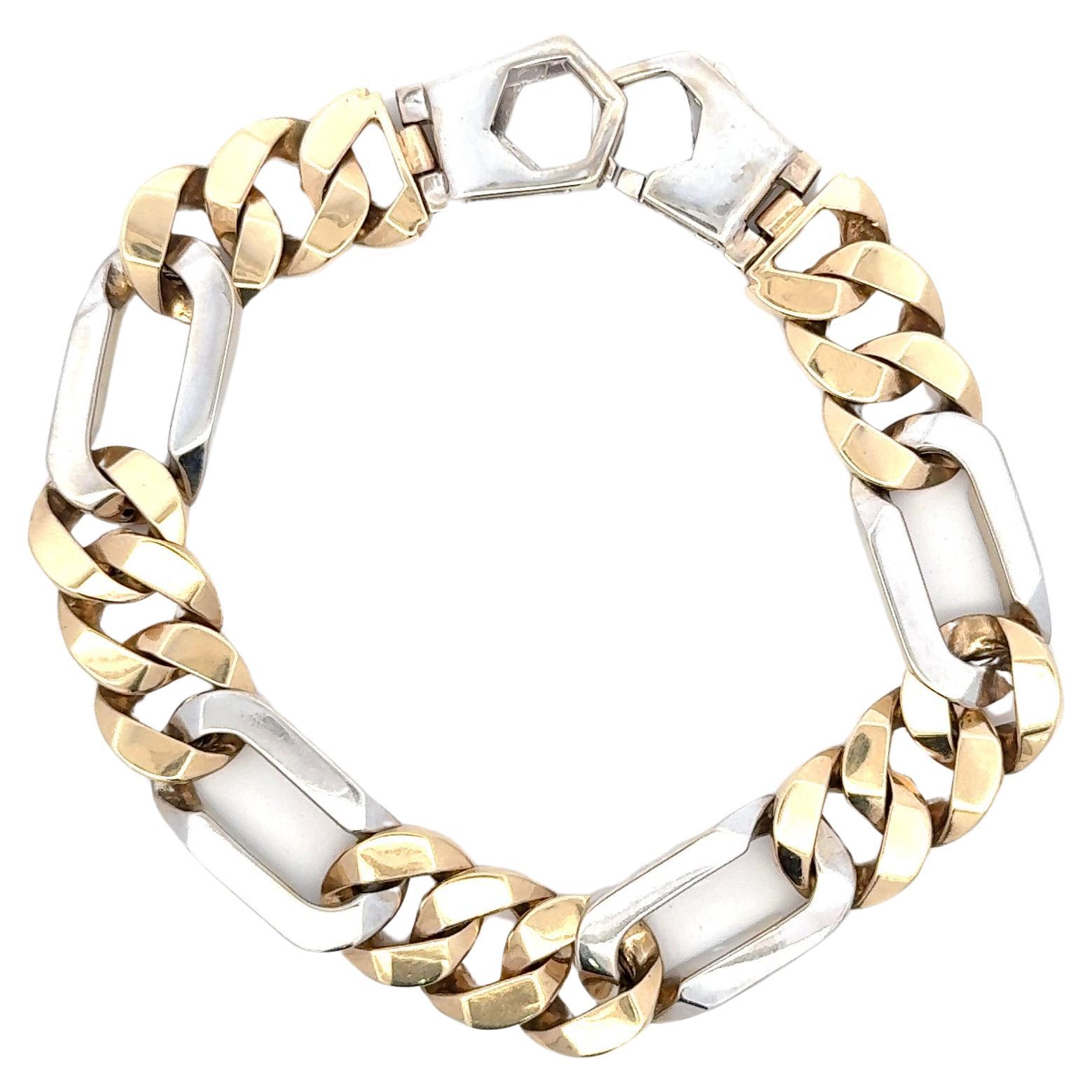 Pulsera de eslabones cubanos bicolor para caballero 67,5 gramos Oro blanco y amarillo de 14 quilates