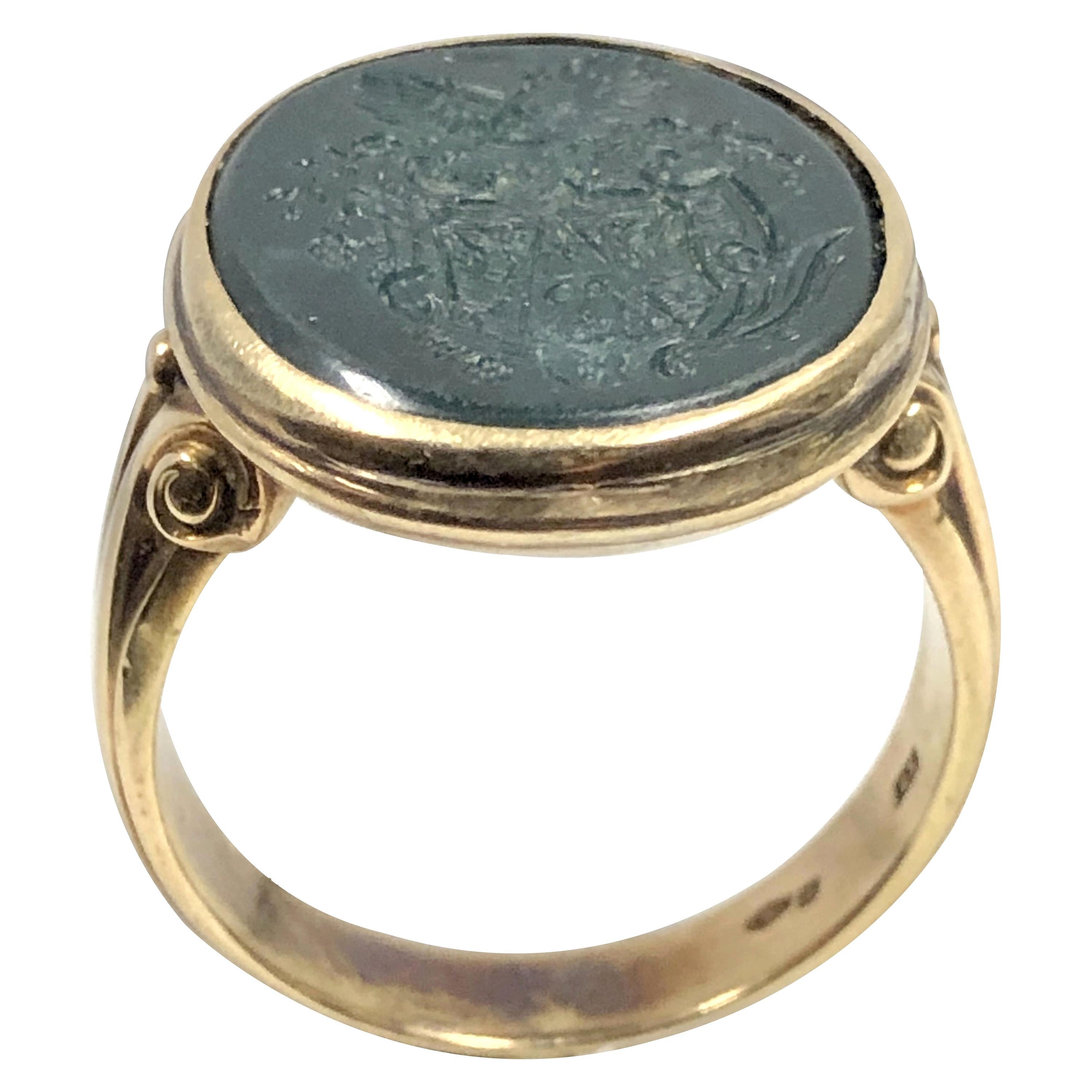 Gents Victorian Gold and Blood Stone Intaglio Signet Ring