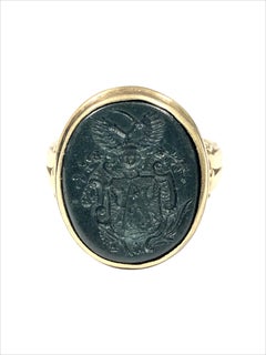 Gents Victorian Gold and Blood Stone Intaglio Signet Ring