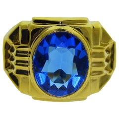 Gent's Vintage Art Deco Glass Stone Gold Ring, circa 1940s