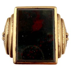 Gents Vintage Bloodstone 10k Yellow Gold Ring Circa 1930s