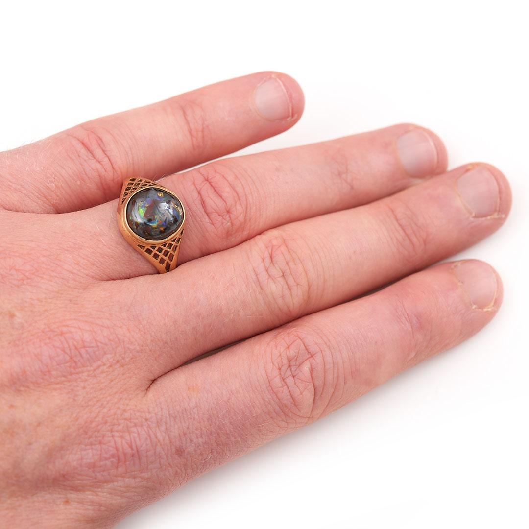 Siegelring für Herren aus Gold und Cabochon-Opal Matrix, Vintage, um 1980 6