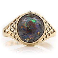 Gents Vintage Gold and Cabochon Opal Matrix Signet Ring, Circa 1980