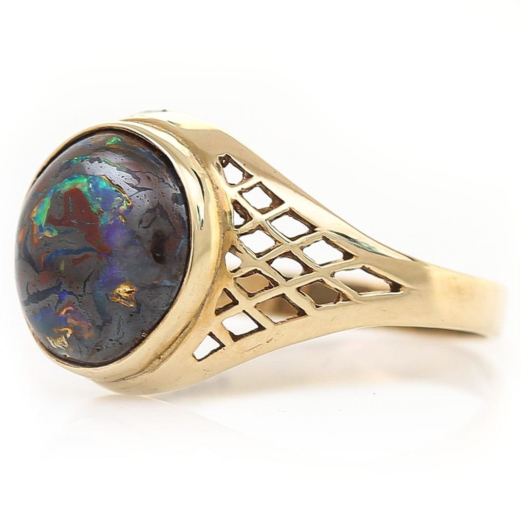 mens black opal signet ring