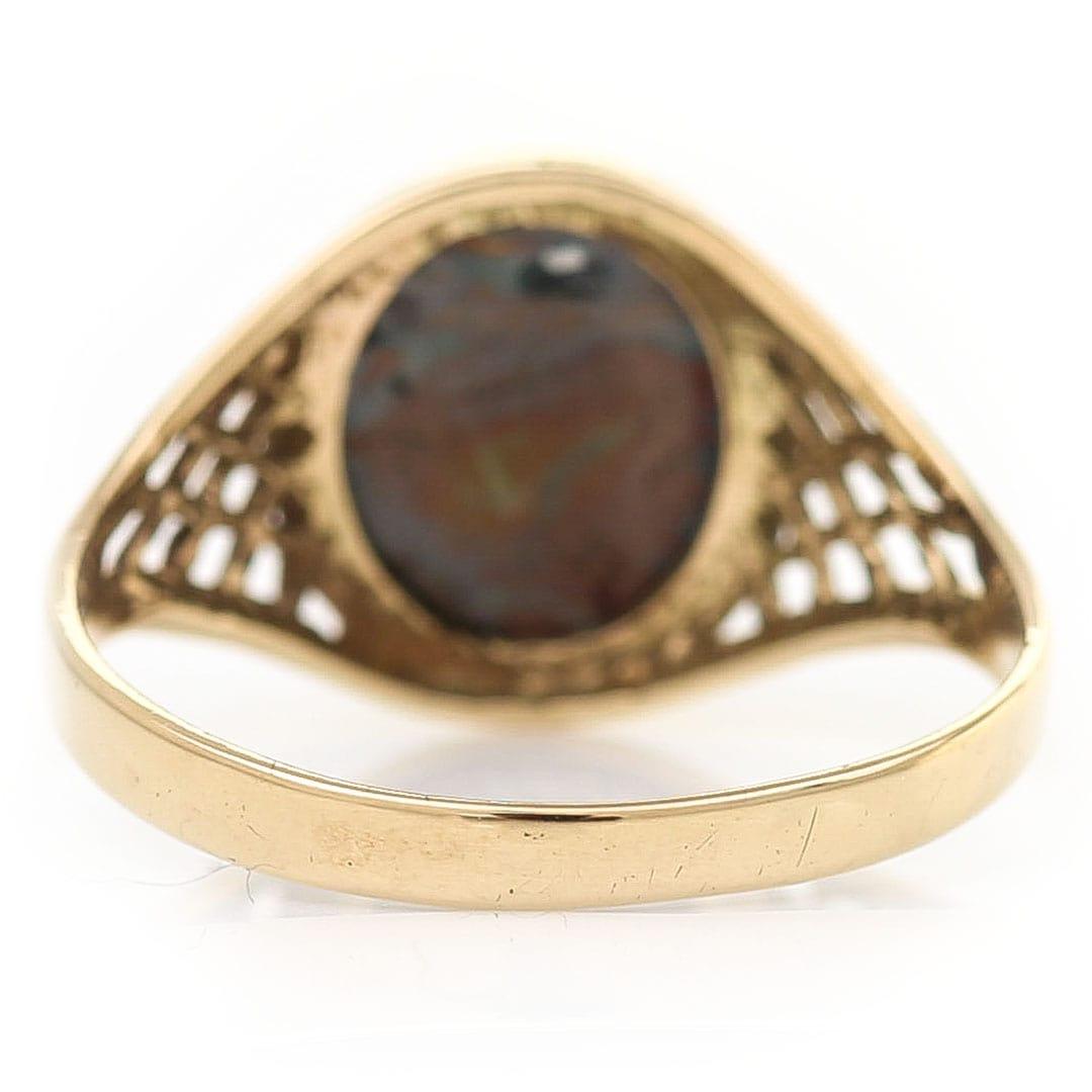 Gents Vintage Gold and Cabochon Opal Matrix Signet Ring, Circa 1980 1