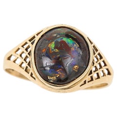 Gents Vintage Gold and Cabochon Opal Matrix Signet Ring, Circa 1980