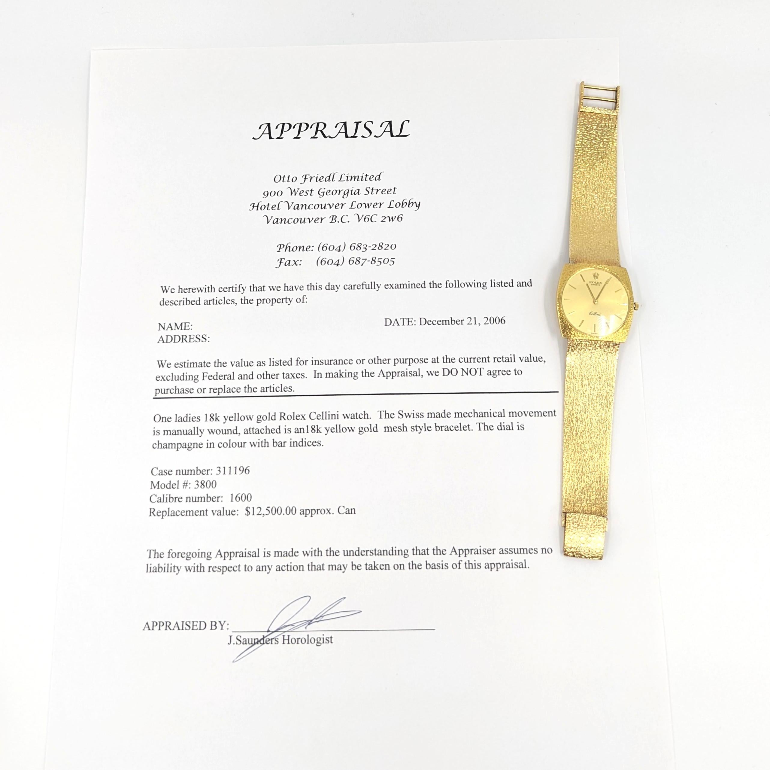Herren-Vintage- Rolex Cellini-Armbanduhr aus massivem 18k Gelbgold Ref. 3800 im Angebot 5