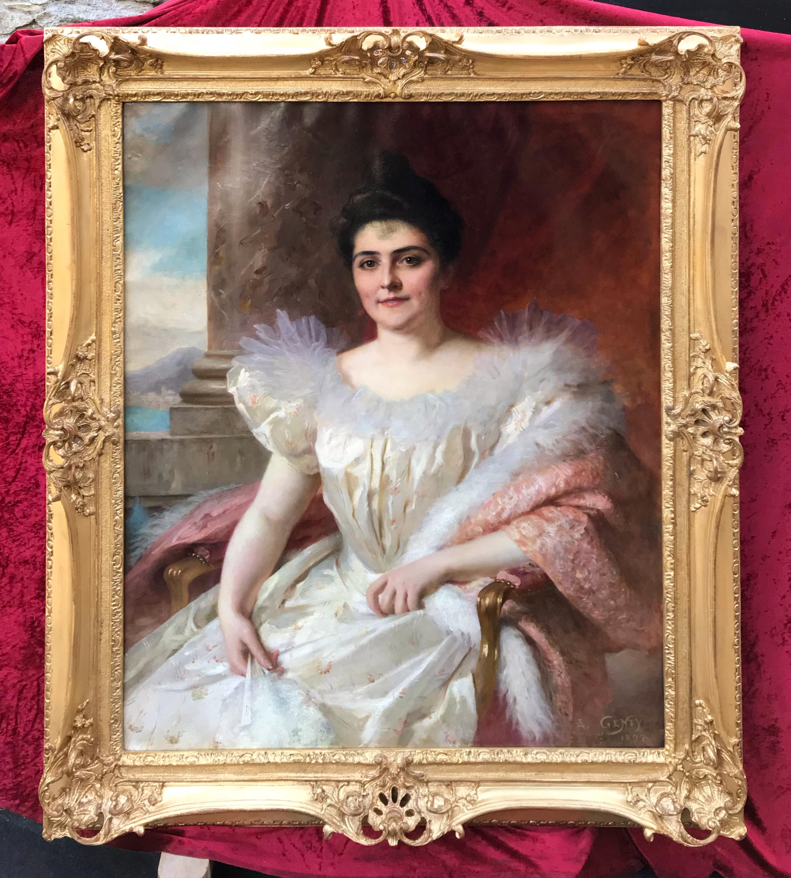 GENTY Emmanuel Interior Painting – Porträt einer eleganten Dame aus dem Jahr 1897